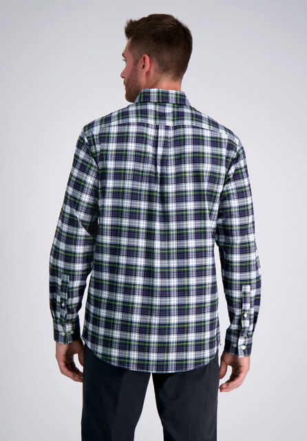 Long Sleeve Brushed Cotton Plaid Shirt, Dark Green