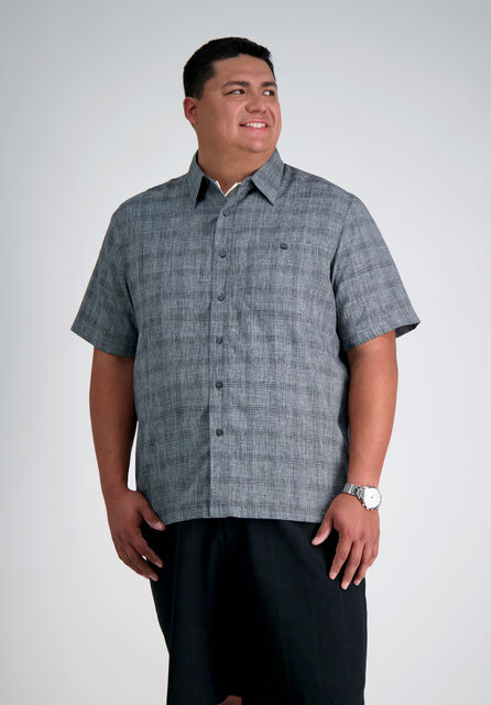 Big &amp; Tall Microfiber Plaid Shirt, Black Marl
