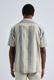 Short Sleeve Linen Stripe Camp Shirt, Yellow view# 2