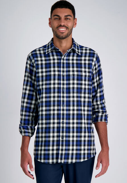 Long Sleeve Flannel Plaid Shirt, BLUE