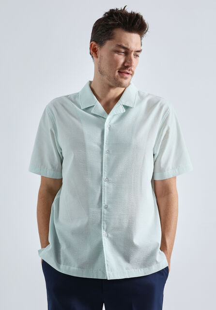 Short Sleeve Seersucker Camp Shirt, SEAFOAM