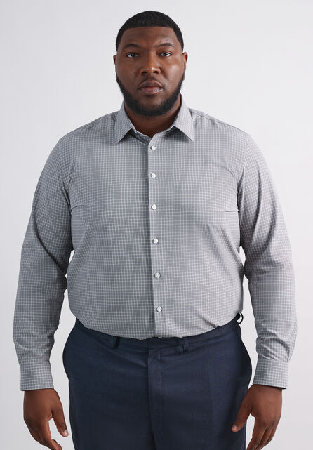 Big Smart Wash&reg; Dress Shirt - Medium Grey Grid, Medium Grey
