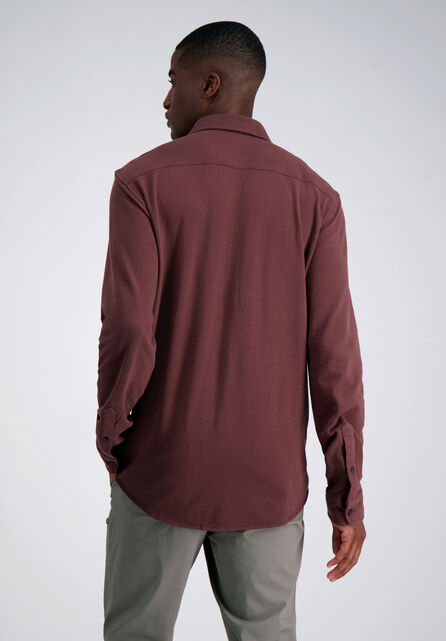 Long Sleeve Pique Shirt, Heather Burgundy