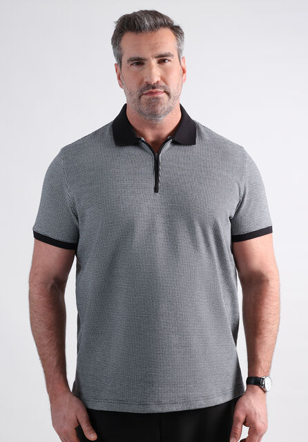 Big &amp; Tall Premium Comfort Quarter Zip Houndstooth Polo, Black