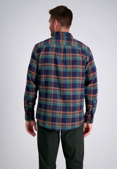 Long Flannel Plaid Shirt, Teal