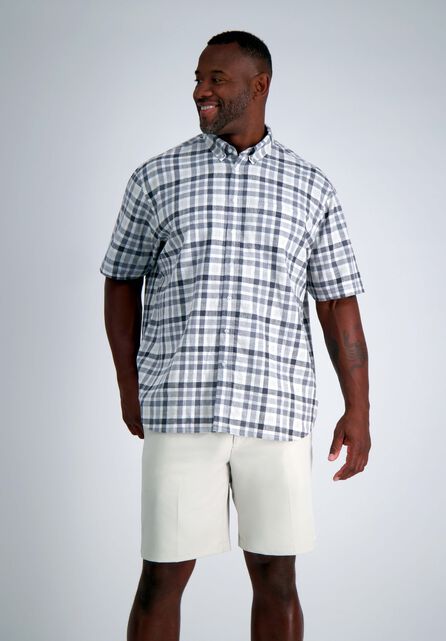 Big &amp; Tall Short Sleeve Button-Down Linen Shirt, Dark Grey