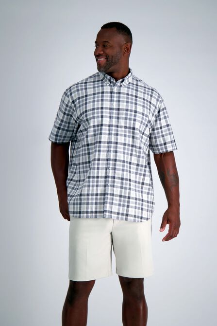 Big &amp; Tall Short Sleeve Button-Down Linen Shirt, Dark Grey view# 1