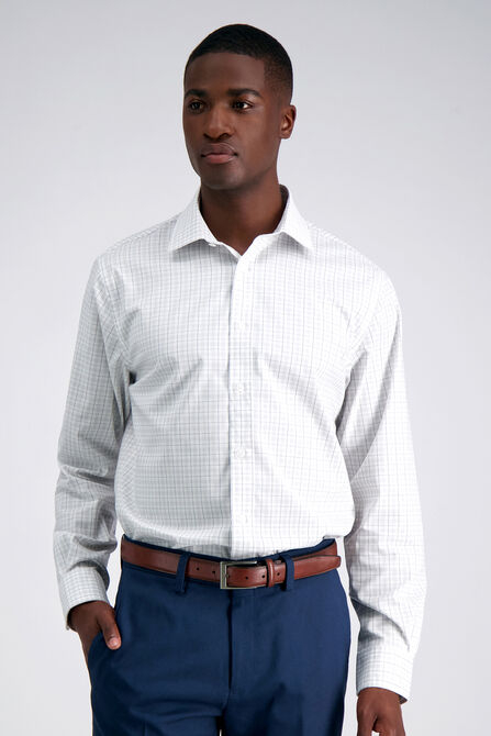 Premium Comfort Performance Cotton Dress Shirt - Grey Plaid, Grey view# 1