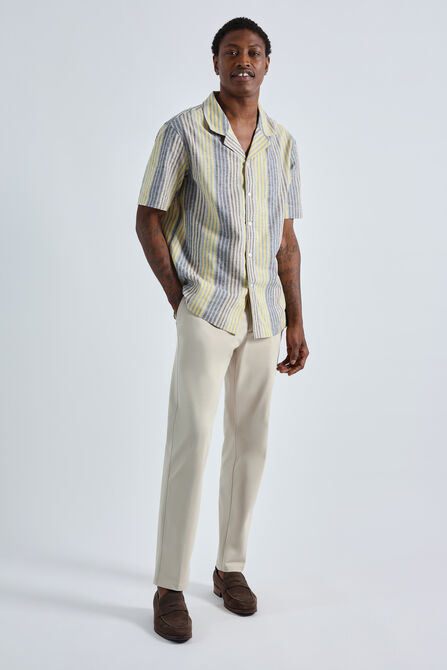 Short Sleeve Linen Stripe Camp Shirt, Yellow view# 3
