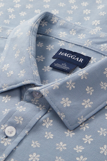 Pique Button Down Shirt - Floral Stamp, Light Blue view# 5