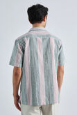 Short Sleeve Linen Stripe Camp Shirt, Pink view# 2