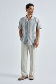 Short Sleeve Linen Stripe Camp Shirt, Pink view# 3