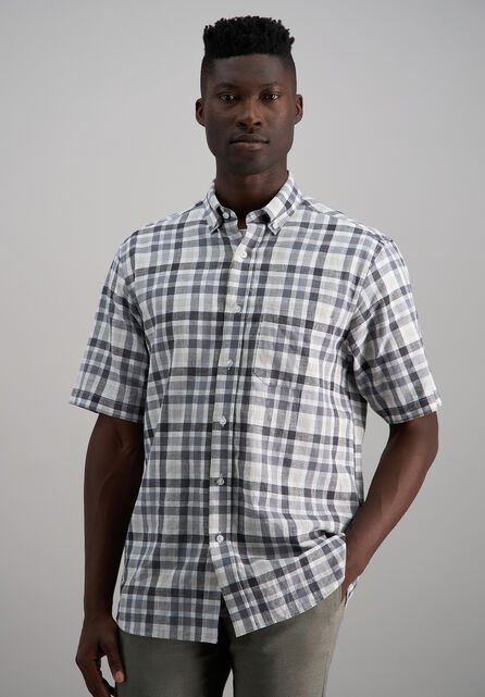 Short Sleeve Button-Down Linen Shirt, Dark Grey