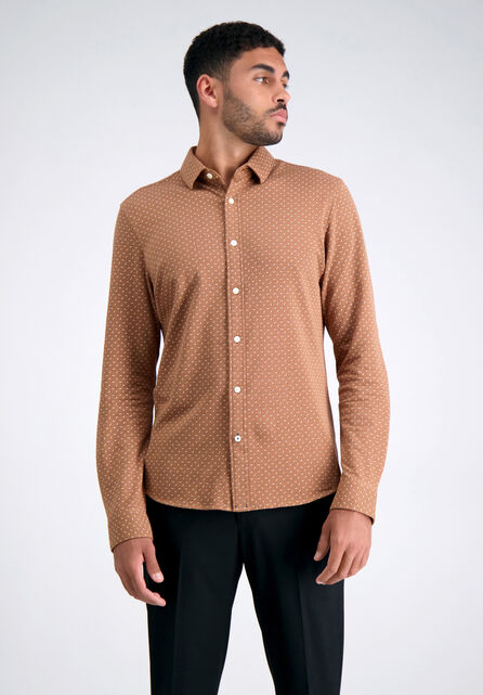 Long Sleeve Pique Shirt - Multi Dot, Mocha