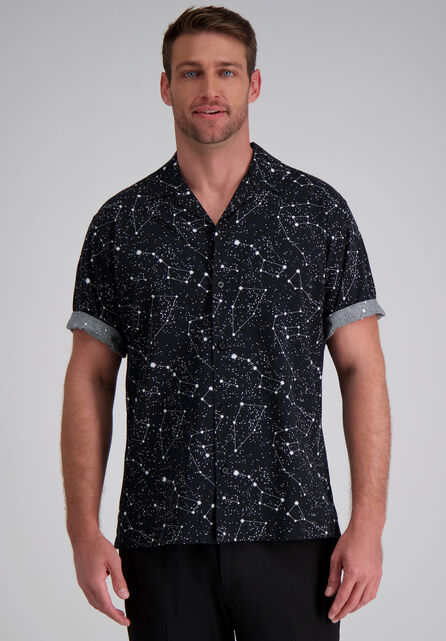 Short Sleeve Celestrial Camp Shirt, Black