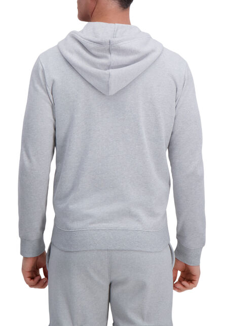 Full Zip Textured Fleece Hoodie Sweatshirt, Light Grey