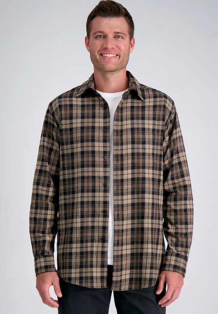 Long Sleeve Flannel Plaid Shirt, Mocha