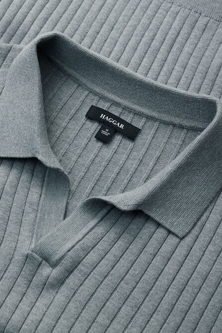 Big &amp; Tall Johnny Collar Ribbed Sweater, Heather Grey view# 4