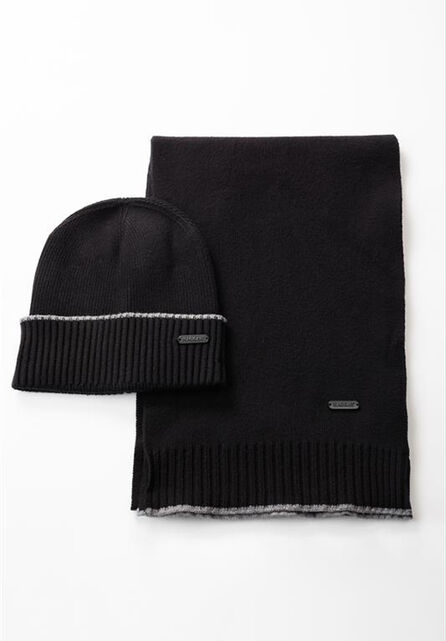Wicking Beanie and Knit Scarf Set, Black