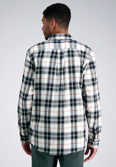 Long Sleeve Flannel Plaid Shirt, White