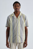 Short Sleeve Linen Stripe Camp Shirt, Yellow view# 1