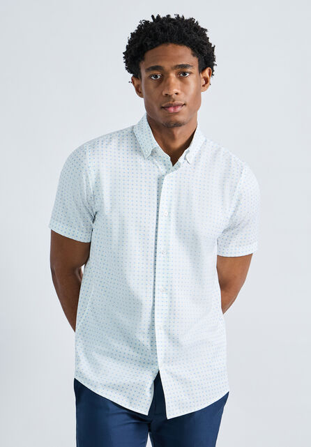 Short Sleeve Seersucker Performance Button-Down Shirt, Lt Blue