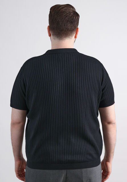 Big &amp; Tall Johnny Collar Ribbed Sweater, Black