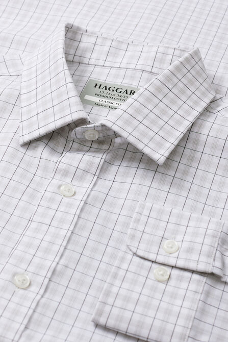 Premium Comfort Performance Cotton Dress Shirt - Grey Plaid, Grey view# 5