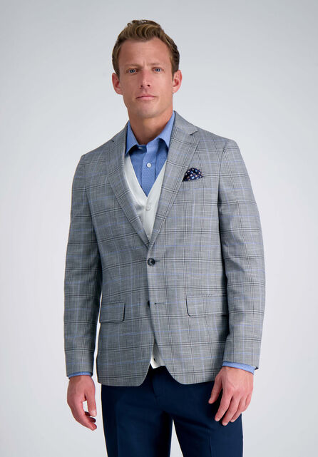 J.M. Haggar Large Plaid Windowpane Sport Coat, GREY SLATE