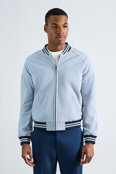 Seersucker Bomber Jacket, Light Blue view# 1