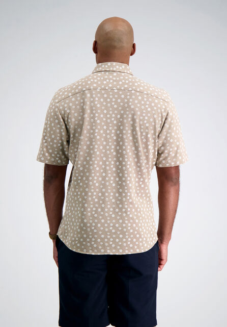 Pique Button Down Shirt - Floral Stamp, Khaki