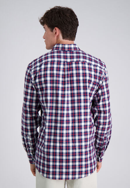 Long Sleeve Brushed Cotton Plaid Shirt, Dark Navy