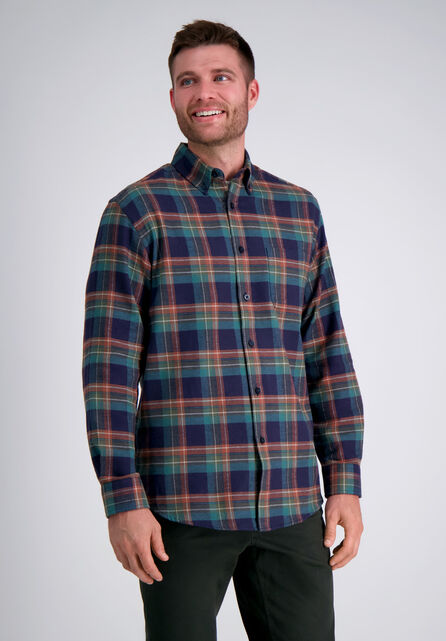 Long Flannel Plaid Shirt, Teal